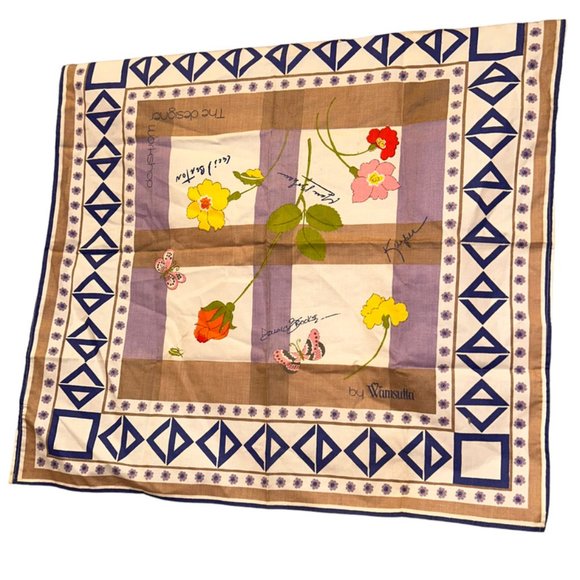 Wamsutta Vintage cotton Designer signed Floral print handkerchief scarf … - Picture 1 of 10